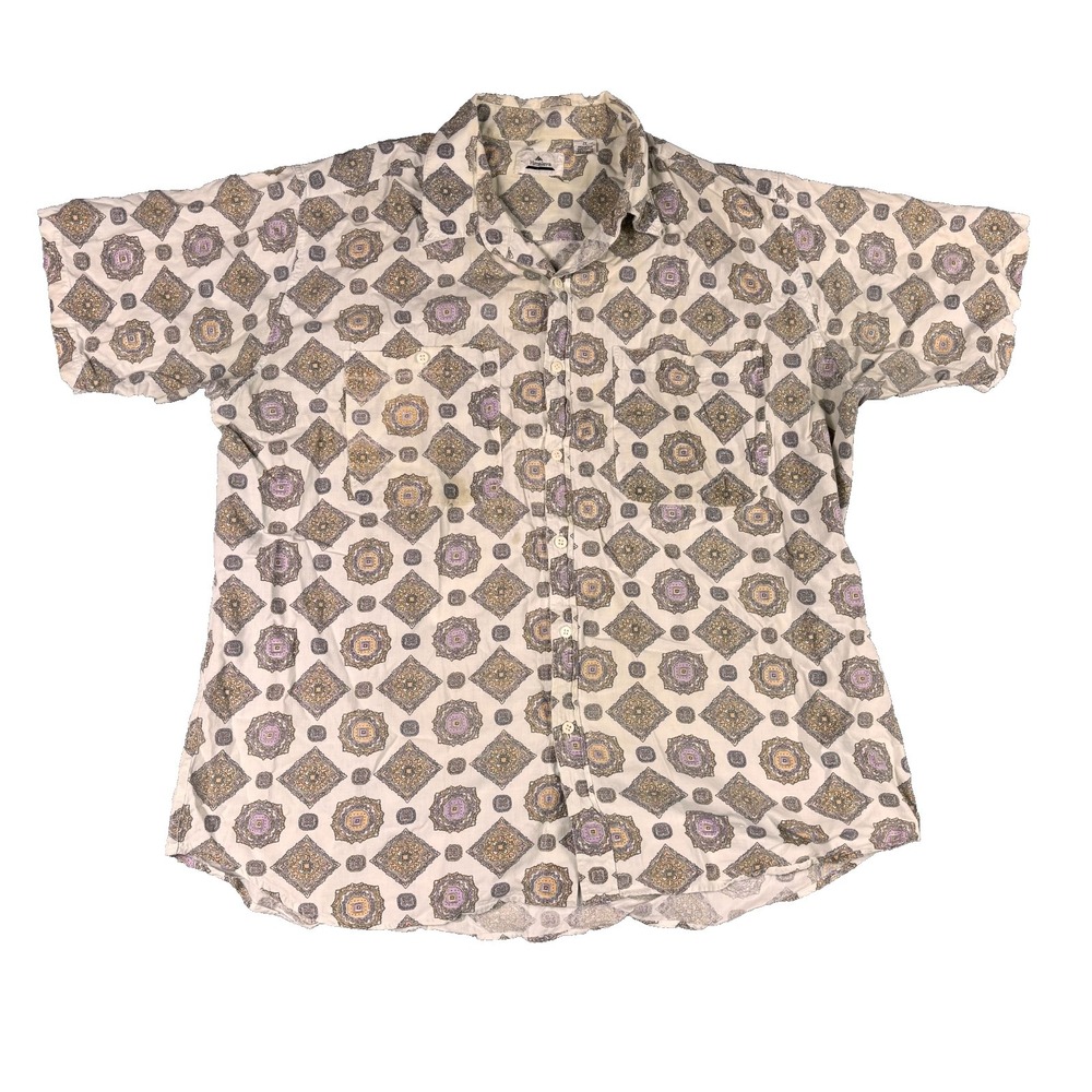 Vintage Himalaya Cotton Shirt Men's 2XL Design Polo Short Sleeve Bhutan Everest‎